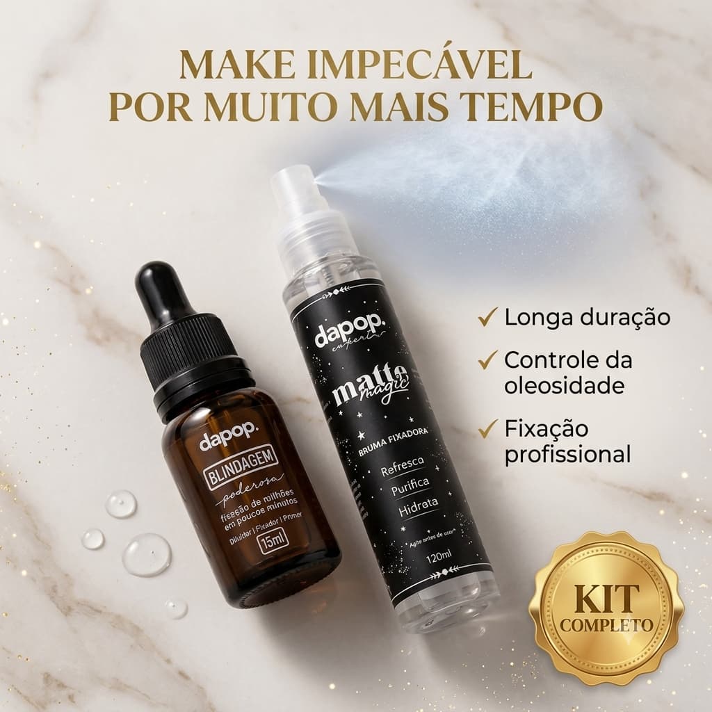 Kit Blindagem + Bruma Fixadora Dapop Pele Blindada Maquiagem Até 24h Antioleosidade