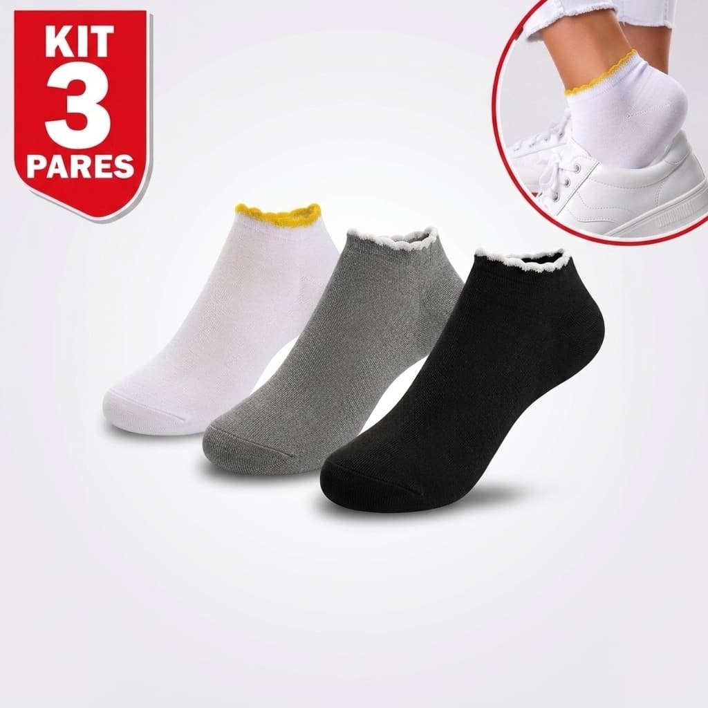 Kit 3 Até 9 Pares de Meia Feminina Cano Curto ( Cores Sortidas )