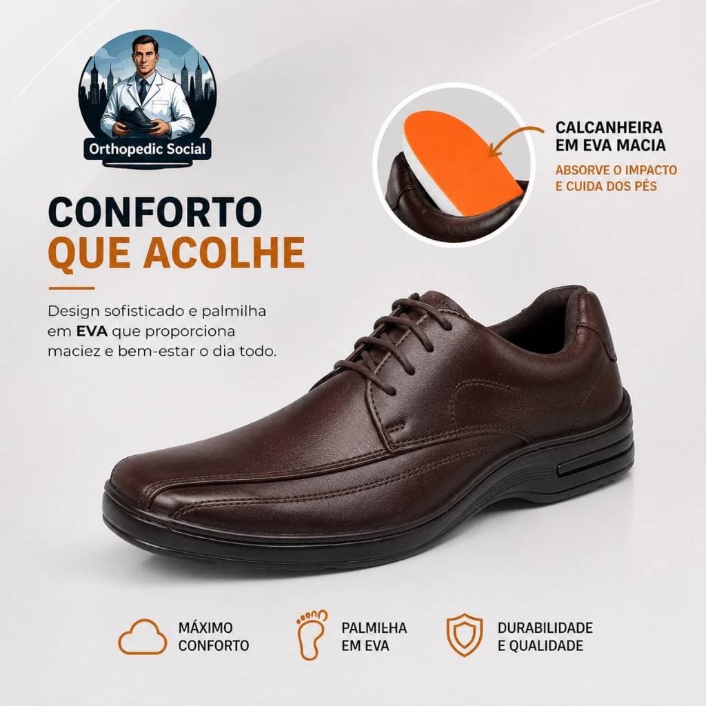 Sapato Social Marrom Cardaço Couro Linha Confort Ortopédico Masculino Preço de Fábrica Entrega Imediata