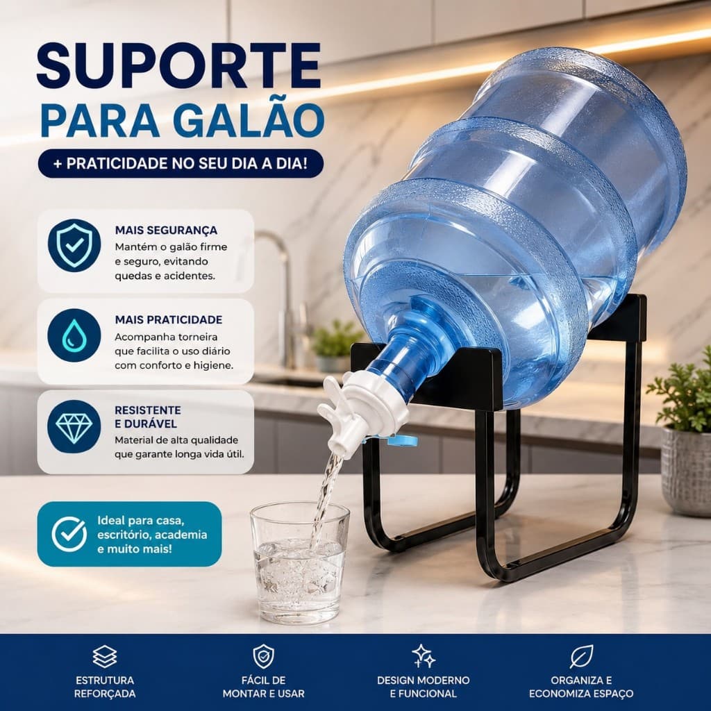 Suporte para Galão de Água com Torneira 10L 20L Universal Dispenser Organizador Base para Galão Resistente Cozinha