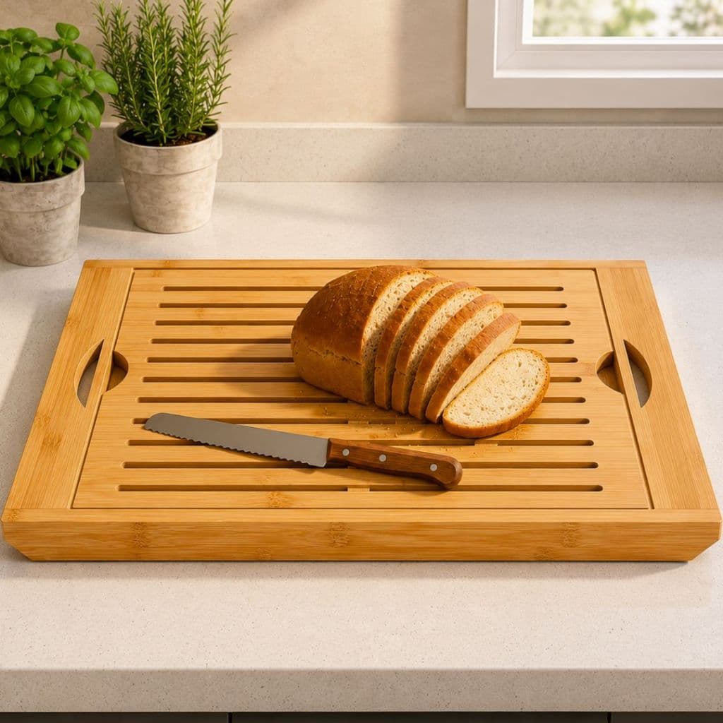Tábua 3 Em 1 Migalheira Bambu Cortar Pão Corte Pães Bandeja Madeira