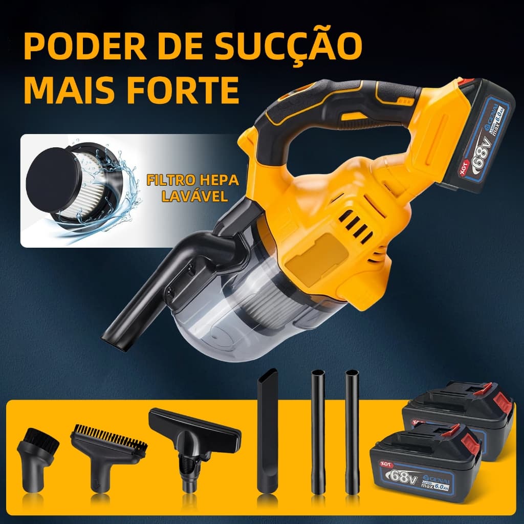 Aspirador De Pó Portátil Sem Fio De 68V Motor Potente Para limpeza Rápida.