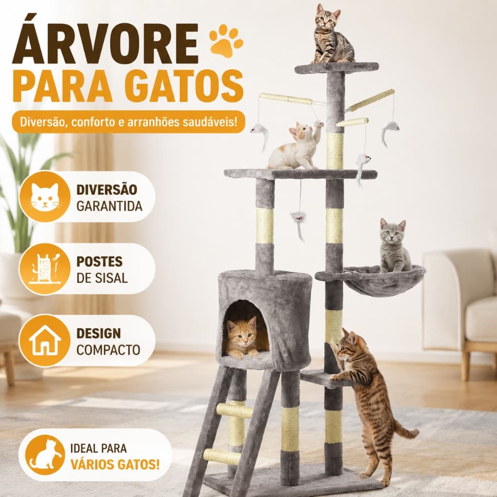 Arranhador Para Gatos  - 4 Bases + Toca - 48x138cm Casa Mega Torre Plataformas Com Brinquedos 4 Andares
