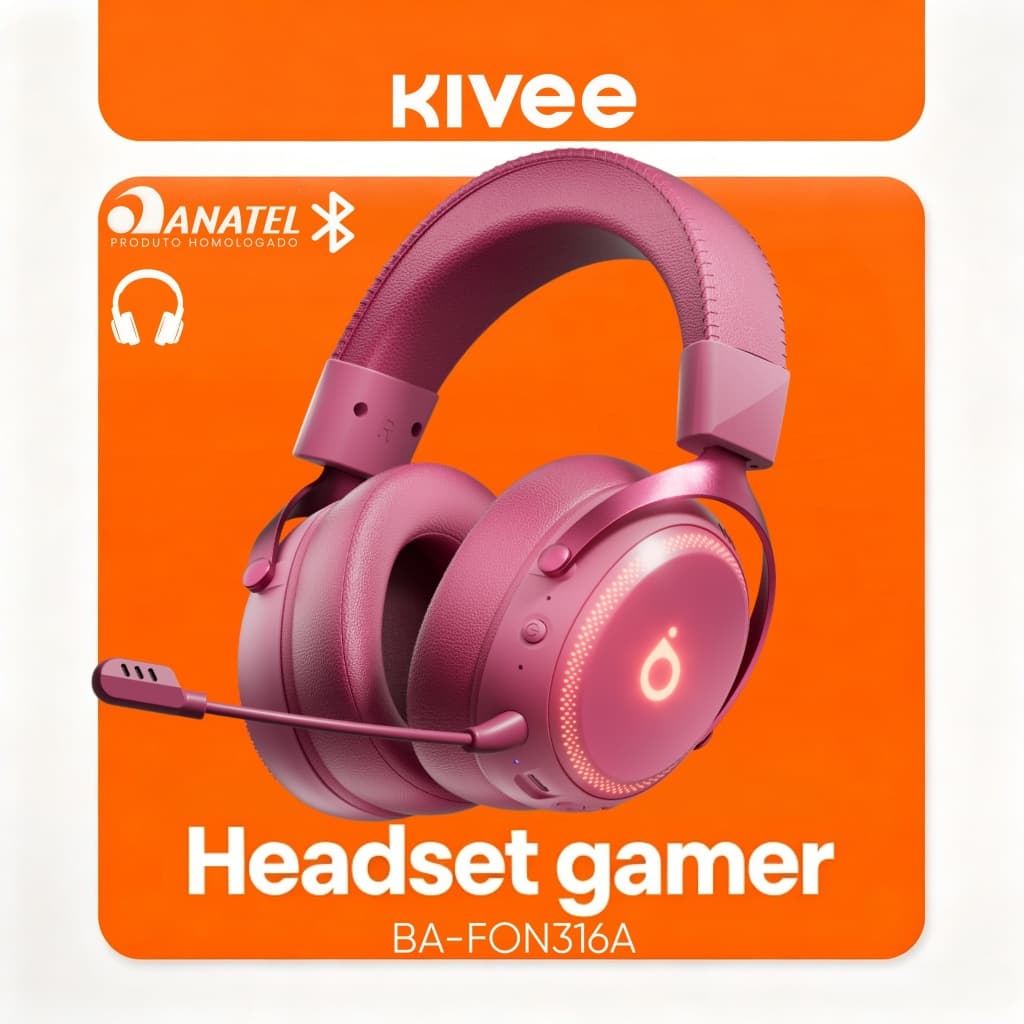 Kivee Headset Gamer Sem Fio Bluetooth com Microfone e Adaptador 2.4G Original FON316A