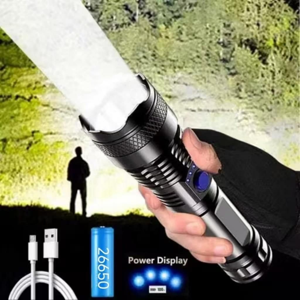 Lanterna Tática Alta Potência P90/P50-T9 IPX6 À Prova D'Água Zoom Ajustável Recarregável USB