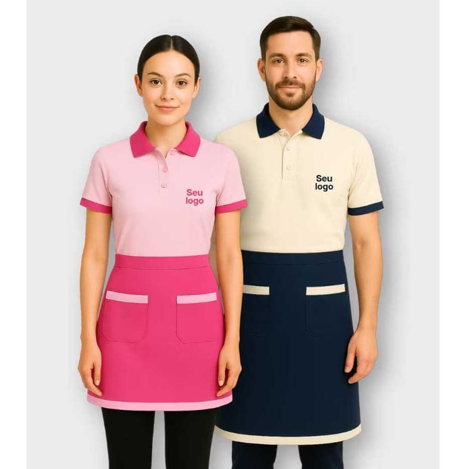 Kit Café & Bistrô – Uniforme Profissional com Avental Saia e Polo Duo Color para Restaurante, Bar, Cafeteria