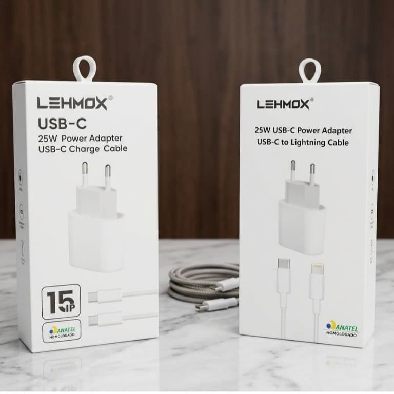 Kit Carregador Para Celular Ios Cabo Lightning 1m + Fonte Tipo-c 25w Turbo LE-357 Lehmox
