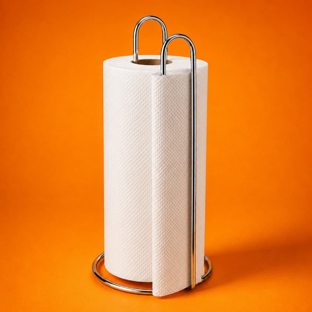 Suporte Porta Rolo Papel Toalha Vertical De Mesa Cozinha em Aço Cromado e Metal Preto Águia Aramados