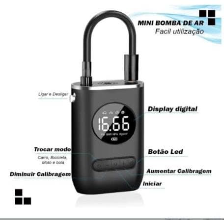 Calibrador Compressor de Ar Digital Portátil Sem Fio Recarregável para Pneu Carro Moto Bike