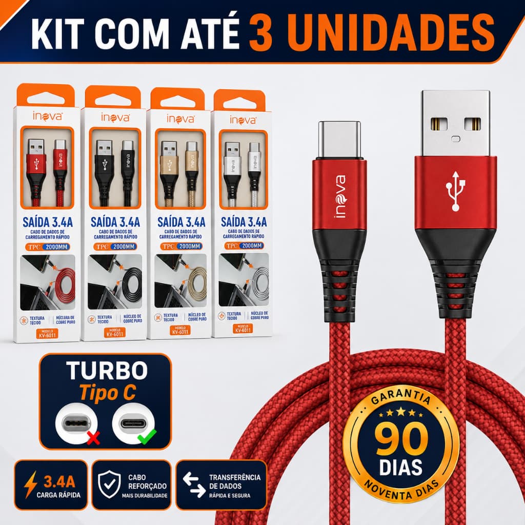 Cabo de Carregador Android e Ios USB-C 2 metros to USB-C Cable Cabo Rápido Turbo Comprido Resistente