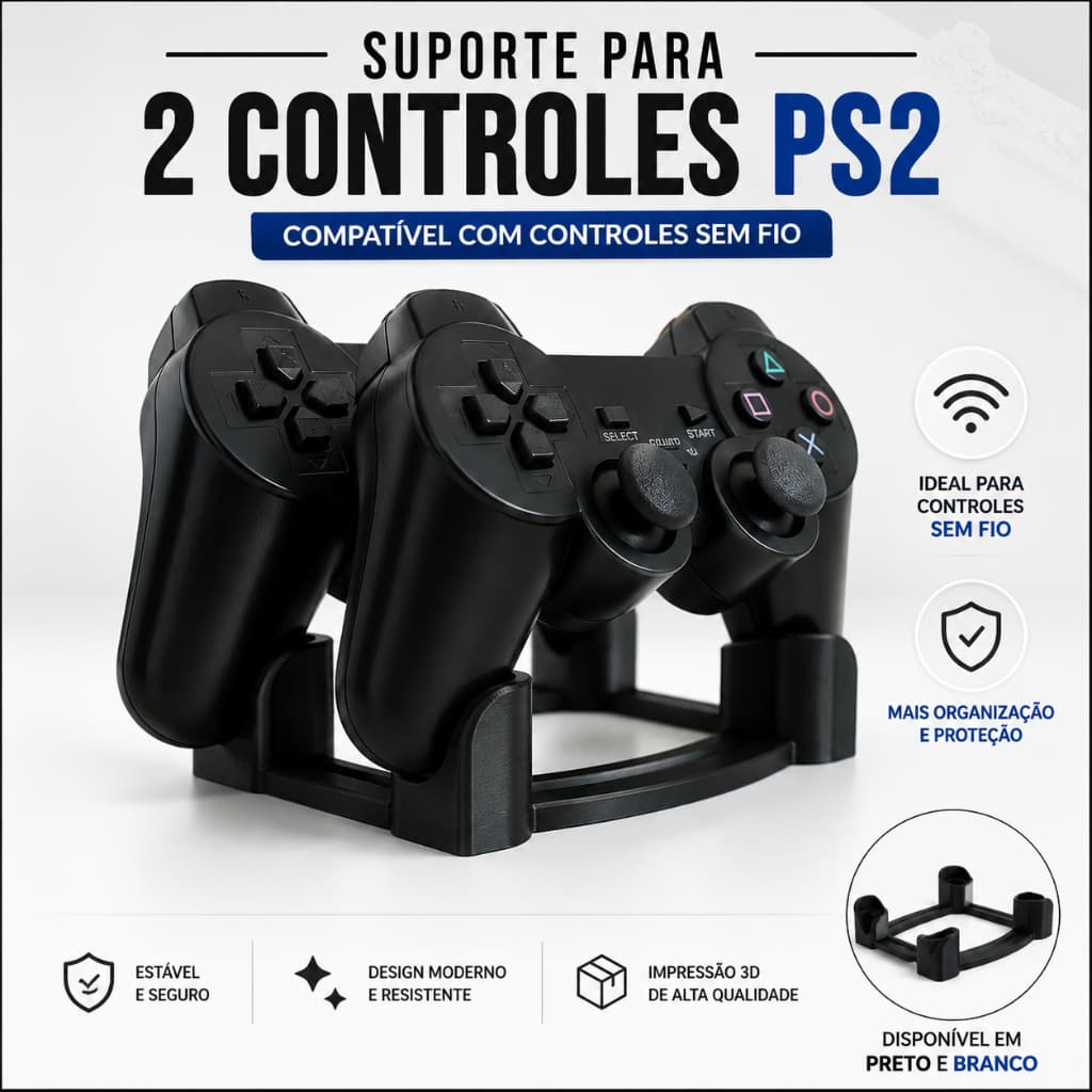 Suporte Duplo para 2 Controles PS2 Sem Fio – Organizador de Controle