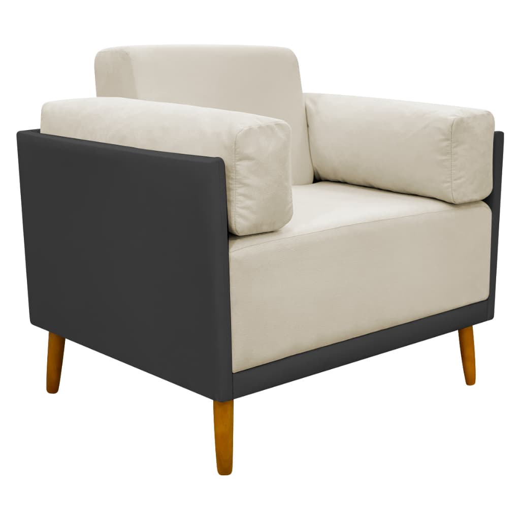 Poltrona Decorativa Isadora Corino Cinza e Tecido Suede Para Sala, Recepção, Quarto e Consultório