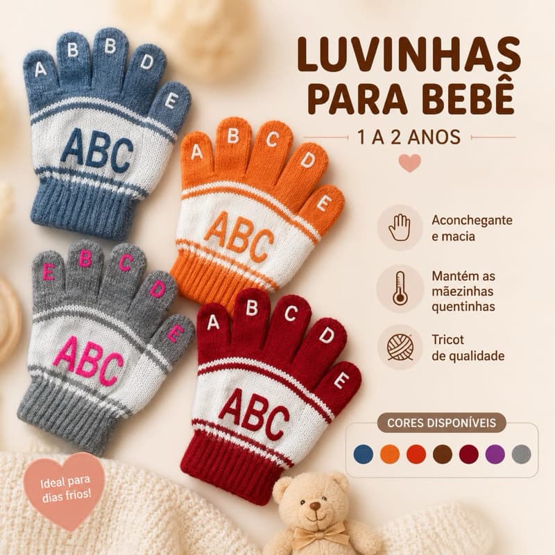 Luvas Infantil Unissex Kit 2 Pares Macias Quentinhas Menino e Menina