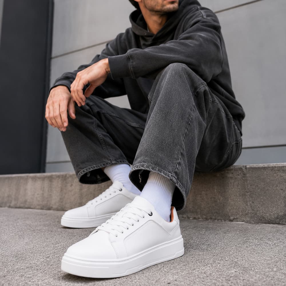 Tênis Sapatênis Masculino Streetwear Branco Sola Reta Calvin Original Urbanzi Skatista Gym Academia Couro Sintético