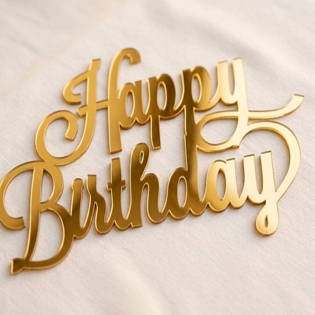 Palavra Decorativa HAPPY BIRTHDAY Acr. Dourado/Prata para Painel Aniversário | Topper de Bolo Grande Decoração de Fe
