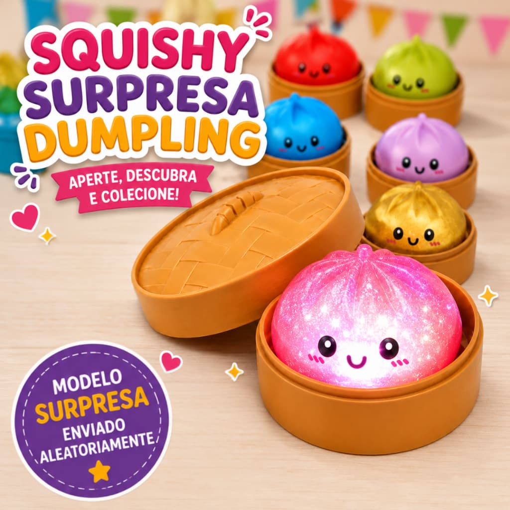 Squishy Surpresa Dumpling Mini Bao Antiestresse Fofo Macio Glitter Led Bolinho Chinês Fidget Toy Com Cestinha