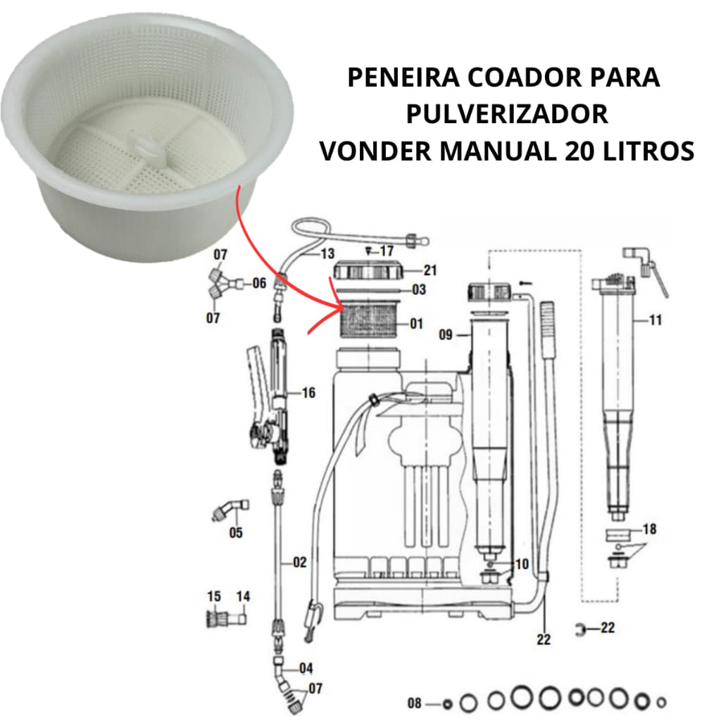 PENEIRA COADOR PARA PULVERIZADOR VONDER MANUAL DE 20 LITROS