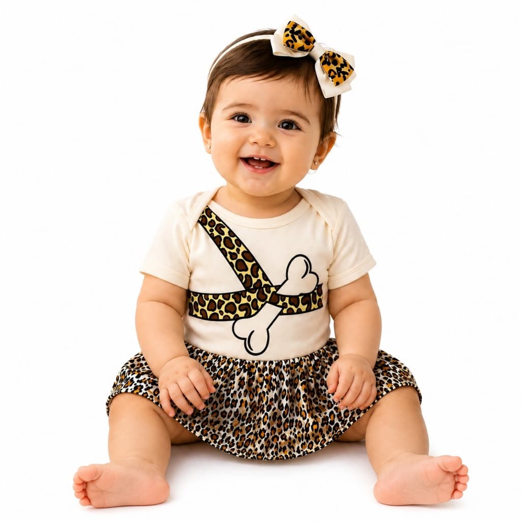 Body Bebê Temático Menina + Laço Oncinha Roupa Infantil  Mesversario