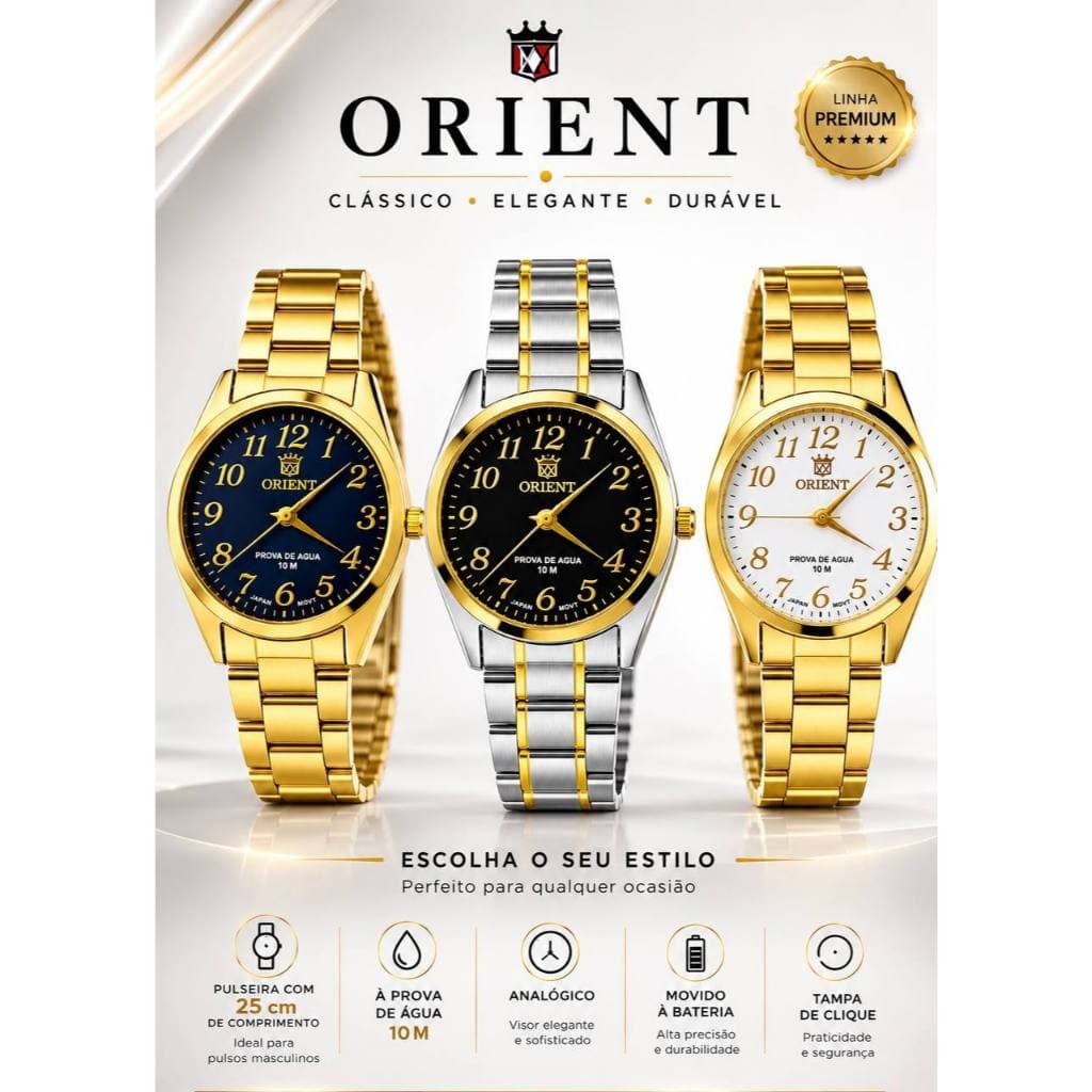 Relógio Social Masculino ORIMET Original Pulseira Aço Quartz