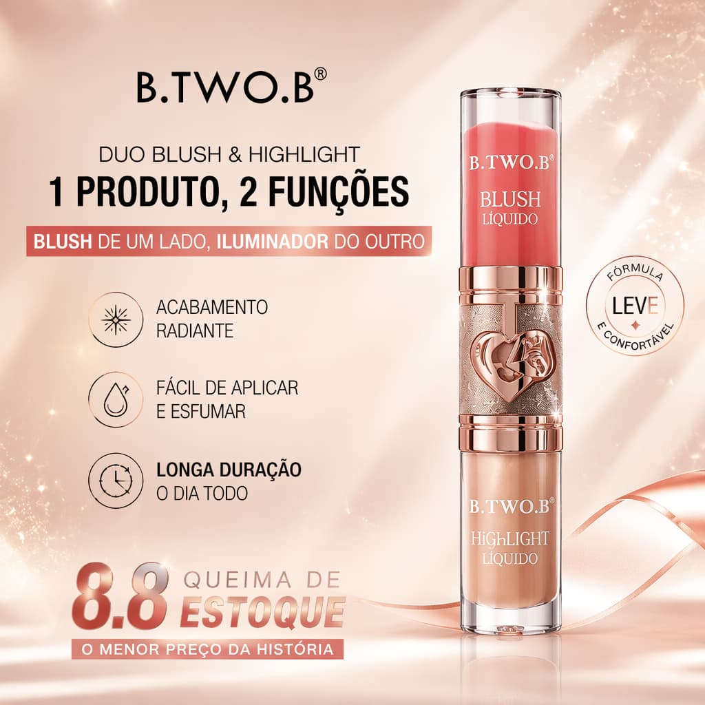 B.TWO.B Blush líquido e iluminador 2 em 1, alta durabilidade, diga adeus ao constrangimento de retoques, 3g