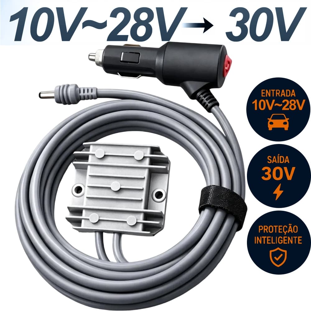 Conversor 30V 3.5A para Starlink Mini Cabo 2M Entrada 10-28V Tomada Isqueiro c/ Botão Power e Proteção Total