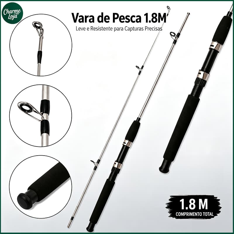 Vara de Pesca 1.8M 2 Partes Cabo EVA Leve Resistente Ação Média para Pesca de Água Doce