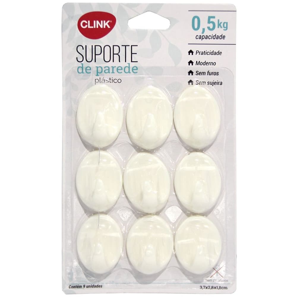 CABIDE GANCHO DE PLASTICO OVAL AUTOADESIVO COM 9 PECAS 3,7X2,8CM NA CARTELA
