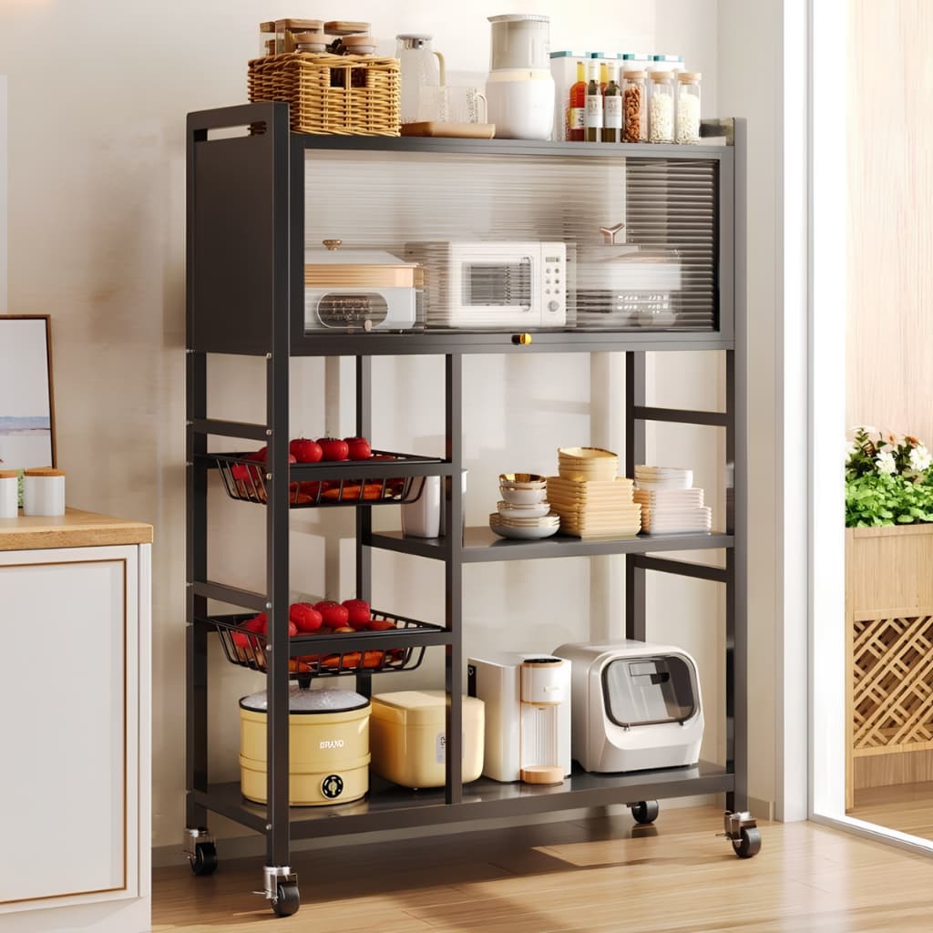 Estante Modular de Cozinha Multifuncional com Cestos, Prateleira de Armazenamento com Múltiplas Camadas e Suportes