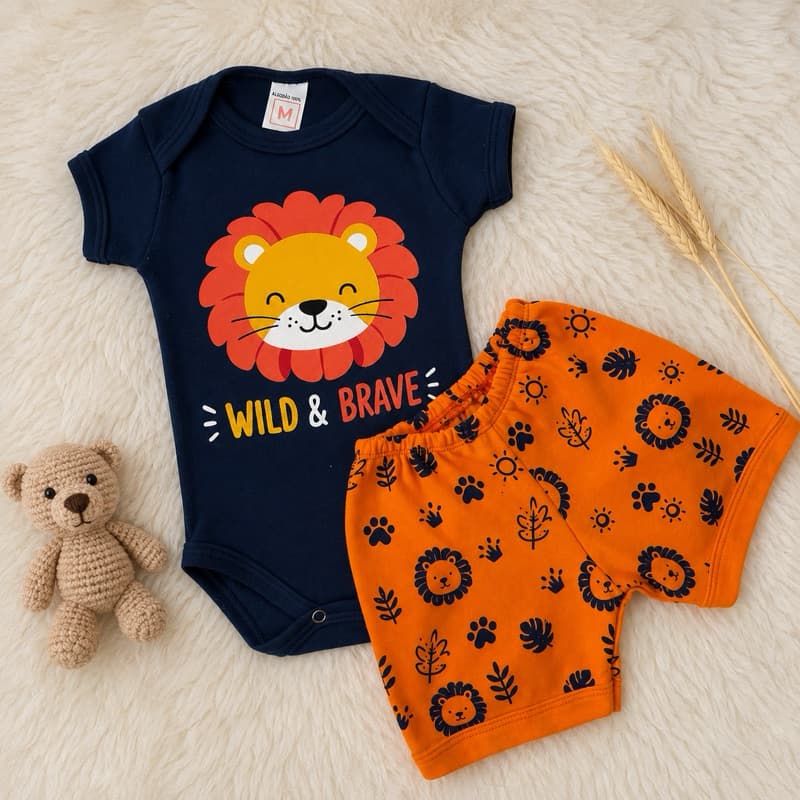 Conjunto Infantil Bebê (Body + Short) Suedine 100% Algodão
