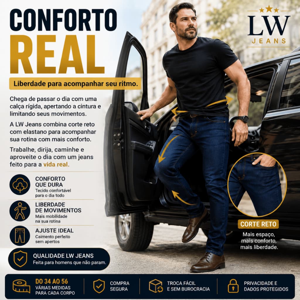 Calça Jeans Masculina Elastano Reta Trabalho Confortável - Envio Imediato