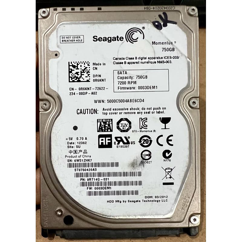 HD INTERNO SEAGATE MOMENTUS ST9750420AS  SATA 750GB 7.200 RPM 2.5 POL. (USADO)