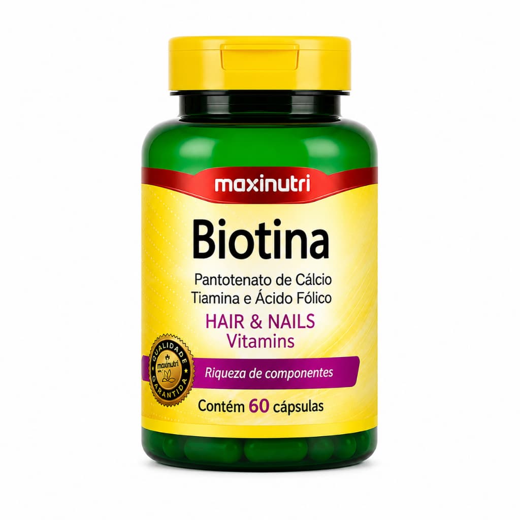 Biotina Maxinutri Hair Nails Biotina Ácido Fólico Cabelo Unhas Complexo B Suplemento fortalecimento capilar