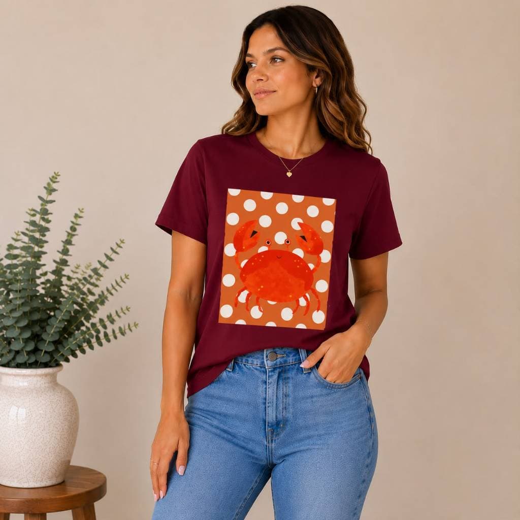 Camiseta Feminina Estampada Caranguejo 100% Algodão Premium T-Shirt Casual Confortável Manga Curta Moda Feminina