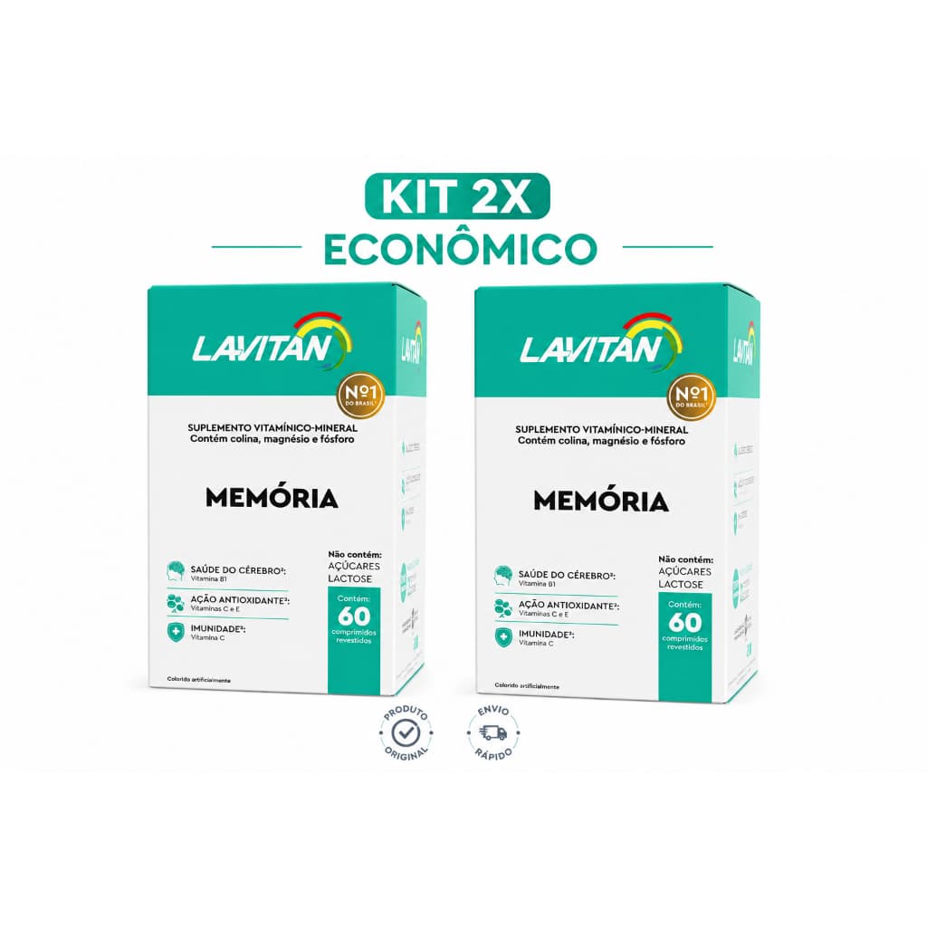 Kit 2x Lavitan Memória 60 Comprimidos Original | Colina Magnésio Fósforo | Produto Original | Envio Rápido