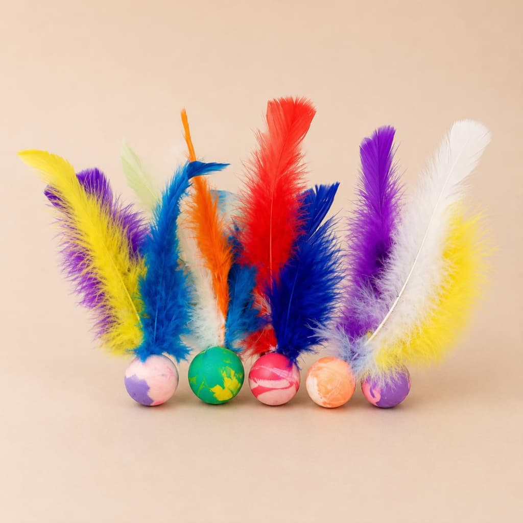 Brinquedo Para Gato Com Penas Coloridas-Kit Bolinha Interativa-Anti Estresse-Pet