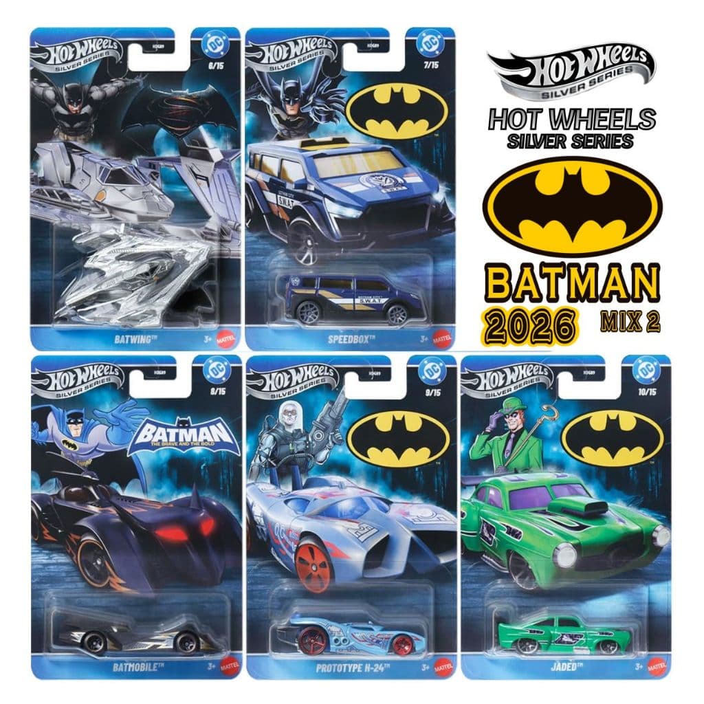 Hot Wheels Silver Series Batman (2026) Mix 2 - Jaded/Prototype H-24/Batmobile/Speedbox/Batwing - carrinho hot wheels