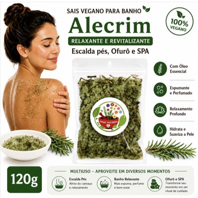 Sais Espumante Perfumado para Banho com Óleos Essenciais Naturais e Ervas – 120g
