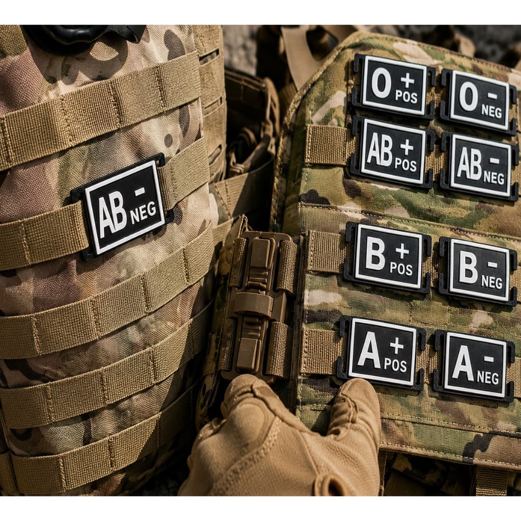 Kit Identificadores Táticos Tipo Sanguíneo MOLLE | 8 Tipos Sanguíneos | Airsoft, Militar e Outdoor