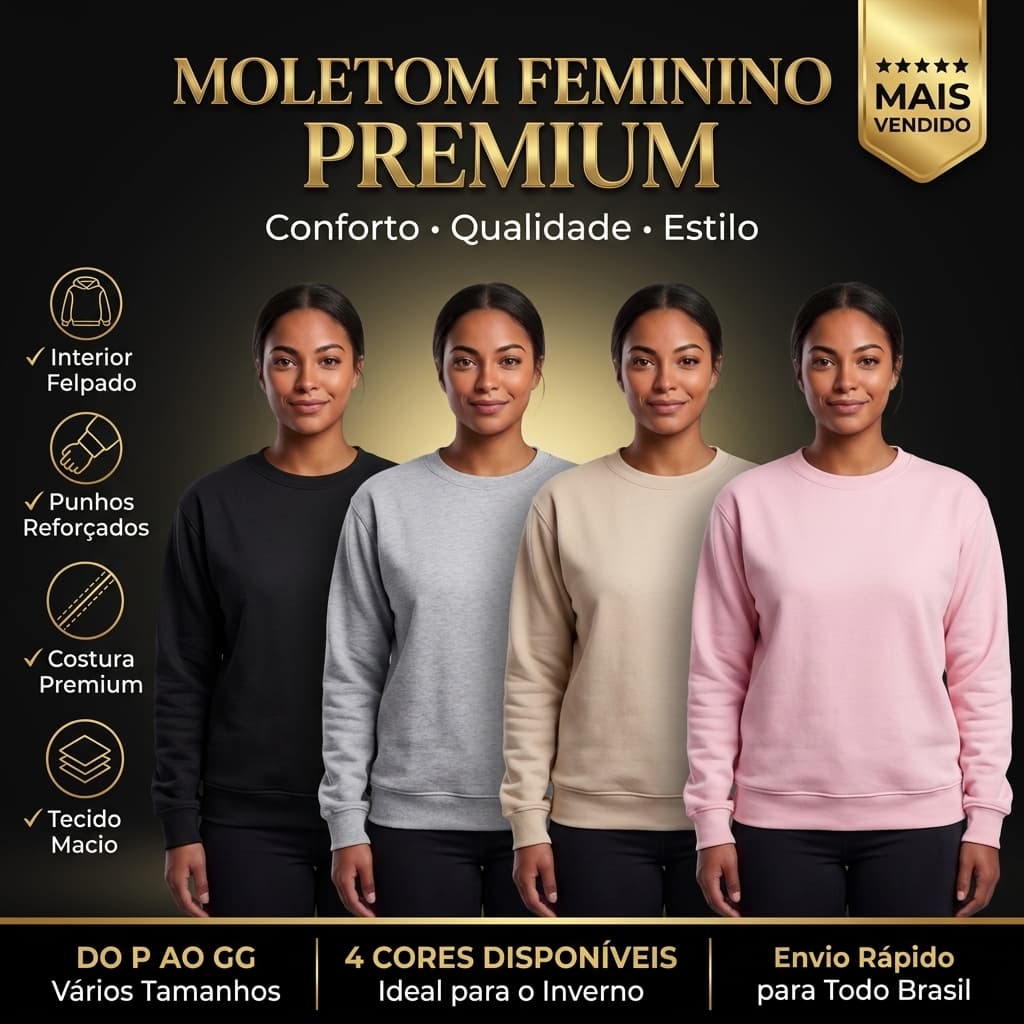 Moletom Gola Careca Feminino Adulto Liso Felpado Blusa Frio Inverno Premium P ao GG