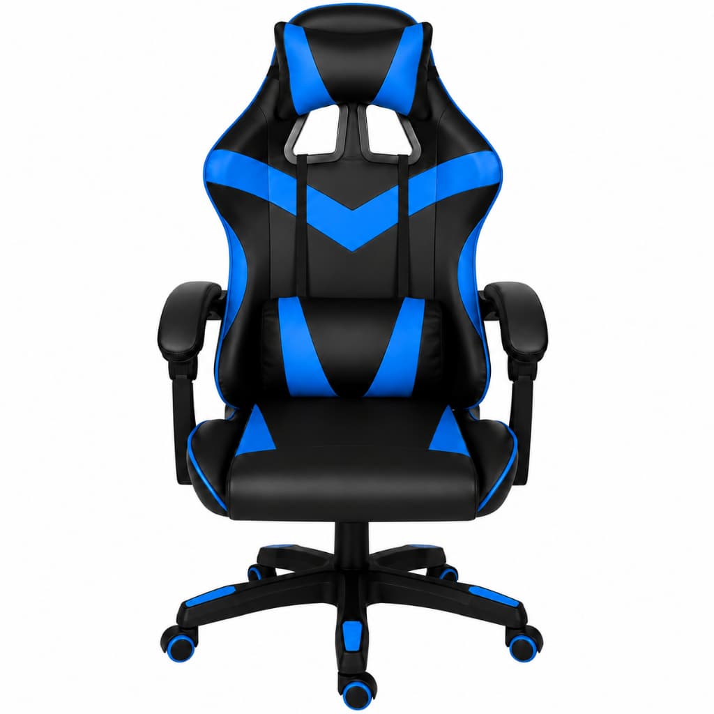 Cadeira Gamer Ergonômica Reclinável Preta e Azul com Almofadas e Regulagem de Altura