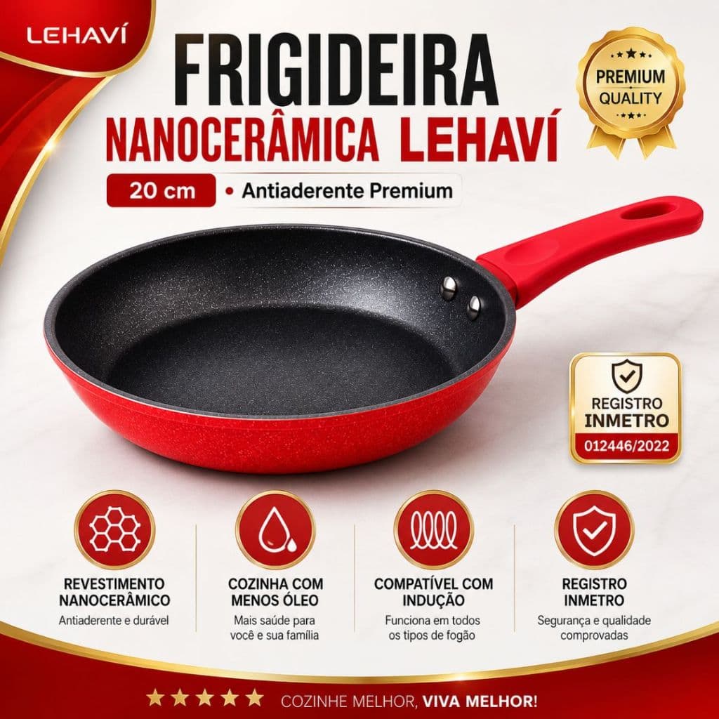 Frigideira Nanoceramica Antiaderente 20cm Duravel Vermelha Cozinha Moderna