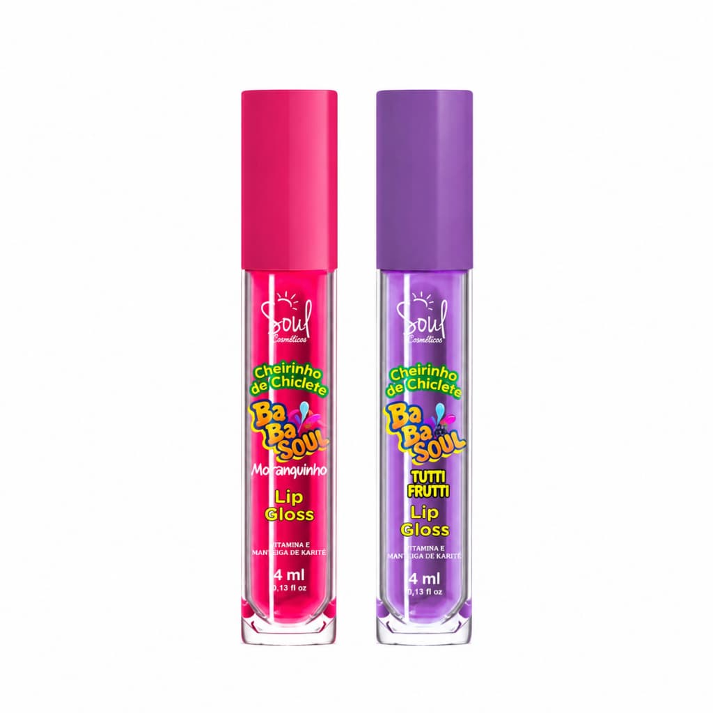 Kit 2 Lip Gloss Labial Moranguinho E Tutti Frutti Cheirinho De Chiclete
