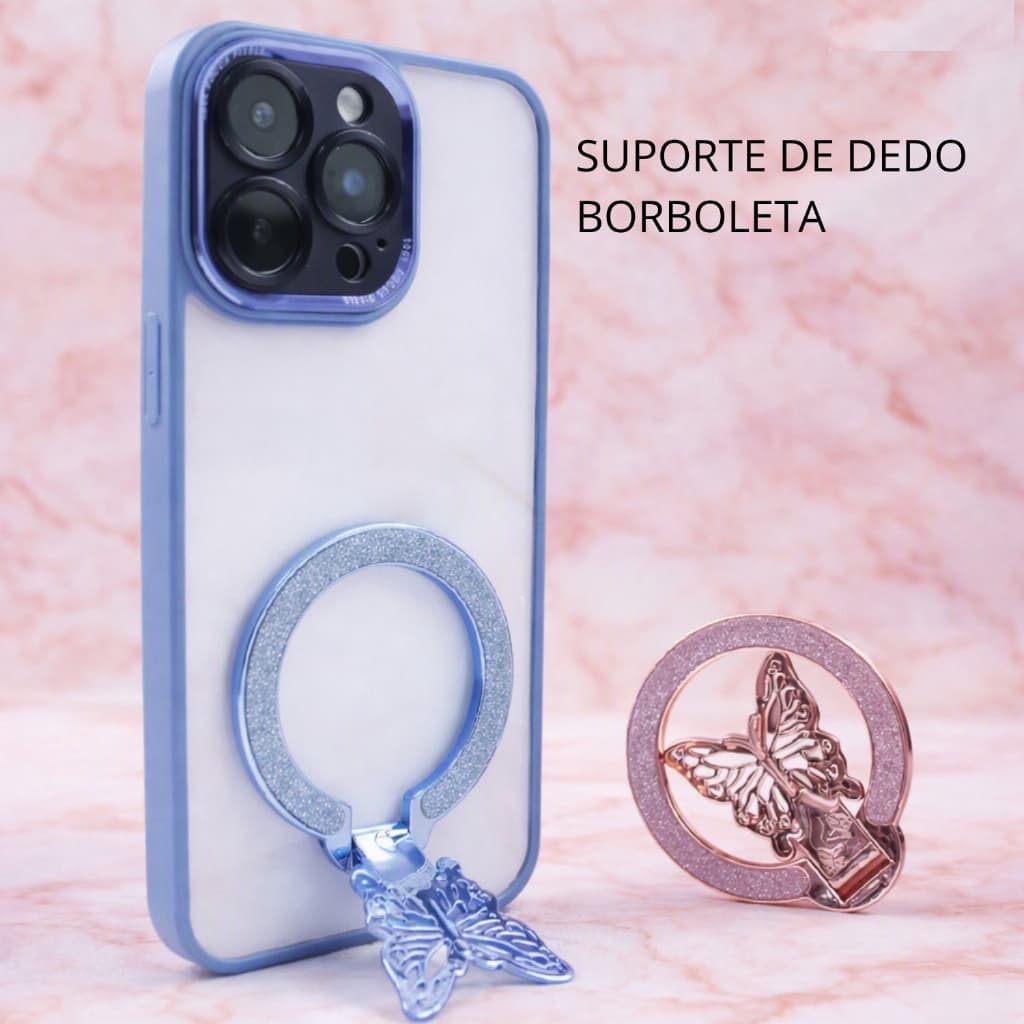 Suporte de dedo Anel para Celular Ring Holder Borboleta Glitter Luxo | Suporte Grip Universal
