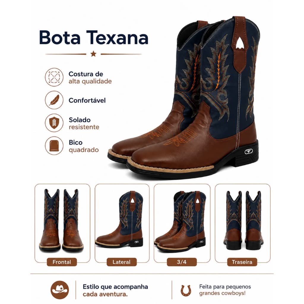 BOTAS TEXANAS MASCULINAS CONFORTAVEL SOLADO COSTURADO — O AUTÊNTICO ESTILO SERTANEJO