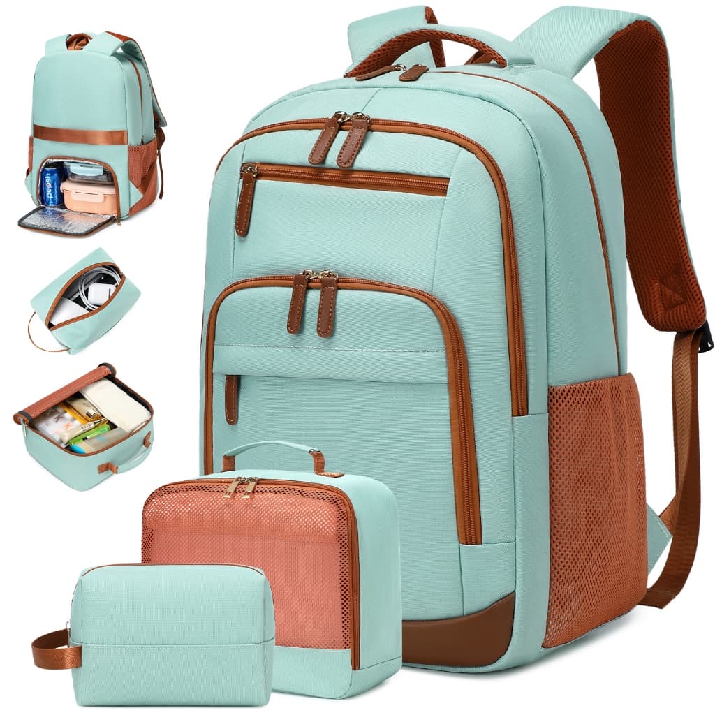 Kit Mochila de Costas com Compartimento Térmico, Mochila Notebook Impermeável de Viagem Unissex Cor Caramelo