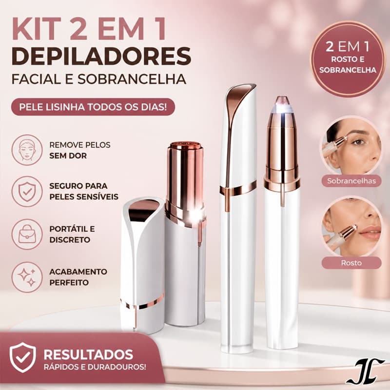 Kit Caneta Depiladora Sobrancelha Indolor + Depilador Facial Batom Recarregável XMD-02