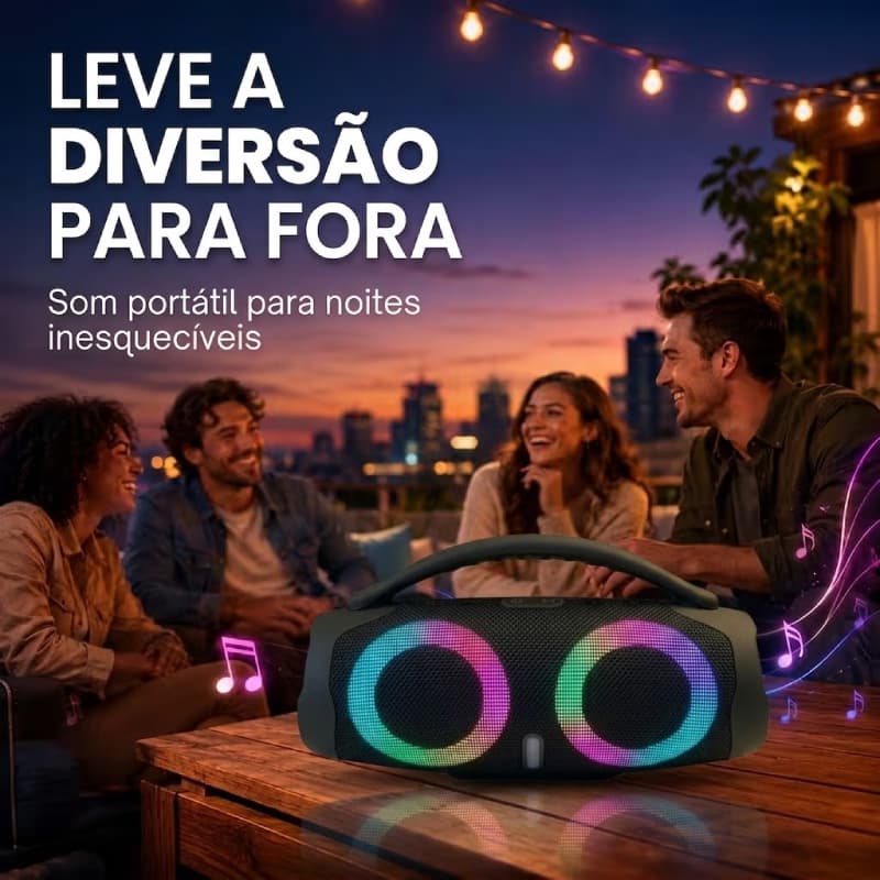 Caixa De Som Boomsbox 3 23CM/70W A Prova D'Água Bluetooth Pen-Drive Rádio FM SD Aux