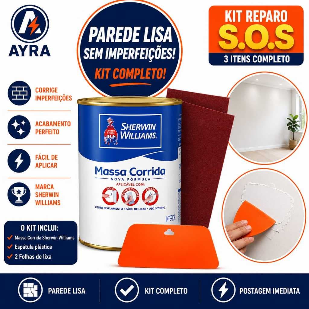 Kit Reparo de Parede com Massa Corrida Sherwin-Williams + Espátula + 2 Lixas