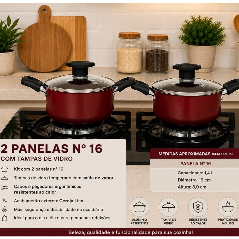 Kit de 2 Panelas Nº 16 na cor Cereja