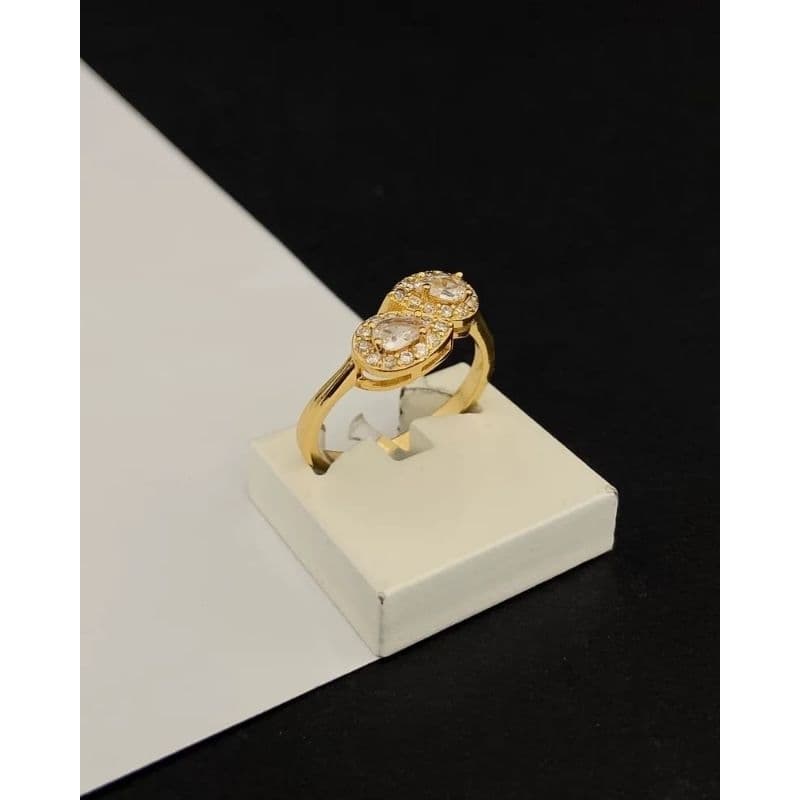Anel Feminino 2 Coração Cravejado Jasmine Coleção Princesas Banhado a Ouro 18k hipoalergênica